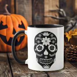 Mexikanskt socker Skull 2 svart och vit Mugg