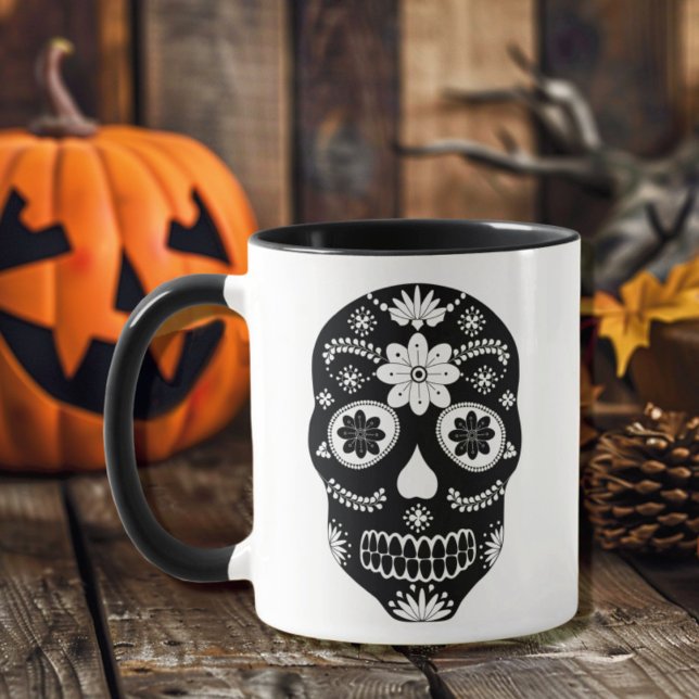 Mexikanskt socker Skull 2 svart och vit Mugg (Skapare uppladdad)