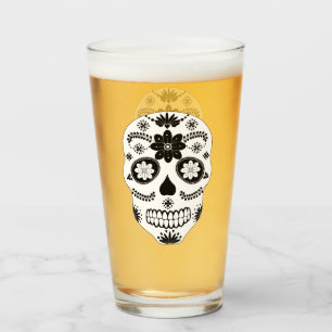 Mexikanskt socker Skull 2 svart och vitt glas