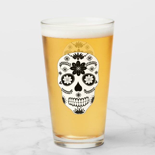 Mexikanskt socker Skull 2 svart och vitt glas (Framsida fylld)