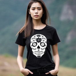 Mexikanskt socker Skull 2 svart och vitt T-skirt T Shirt