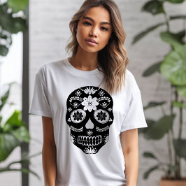 Mexikanskt socker Skull 2 svart och vitt T-skirt T Shirt