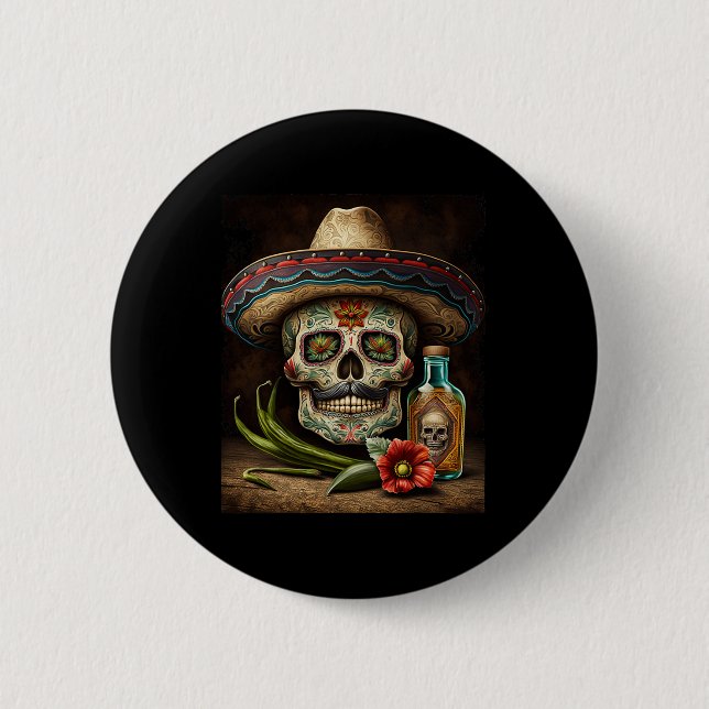 Mexikanskt socker Skull Tequila Sombrero Cinco De  Knapp (Framsida)