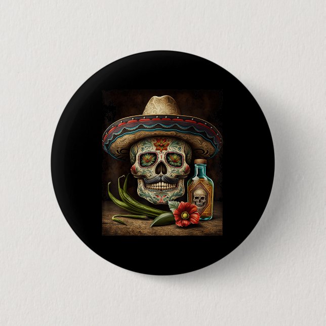 Mexikanskt socker Skull Tequila Sombrero Cinco De  Knapp (Framsida)