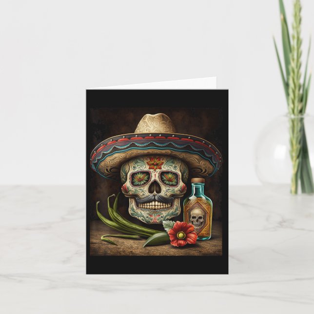 Mexikanskt socker Skull Tequila Sombrero Cinco De  Kort (Framsida)