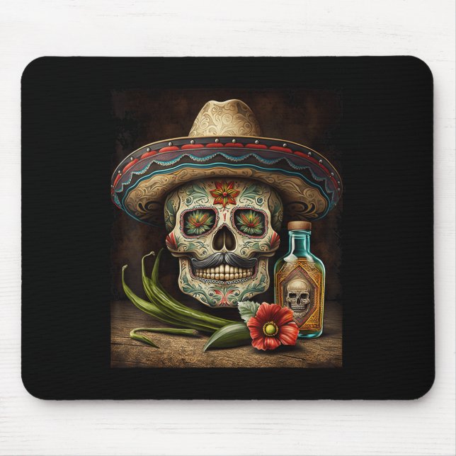 Mexikanskt socker Skull Tequila Sombrero Cinco De  Musmatta (Framsidan)
