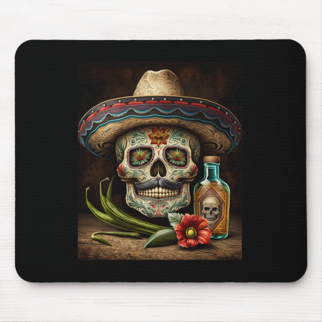 Mexikanskt socker Skull Tequila Sombrero Cinco De  Musmatta (Framsidan)