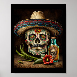 Mexikanskt socker Skull Tequila Sombrero Cinco De Poster