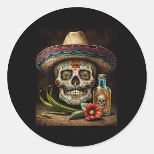Mexikanskt socker Skull Tequila Sombrero Cinco De Runt Klistermärke