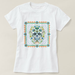 Mexikanskt sockerskal med akvatiska blommor t shirt