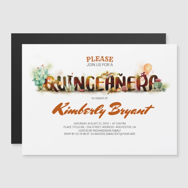 MEXIKINKANERA 15:E BIRTHDAY MAGNETISK INBJUDNINGSKORT (Fram/baksida)