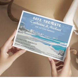 Mexiko Beach Wedres Travel Poster Stil QR-kod Spara Datumet