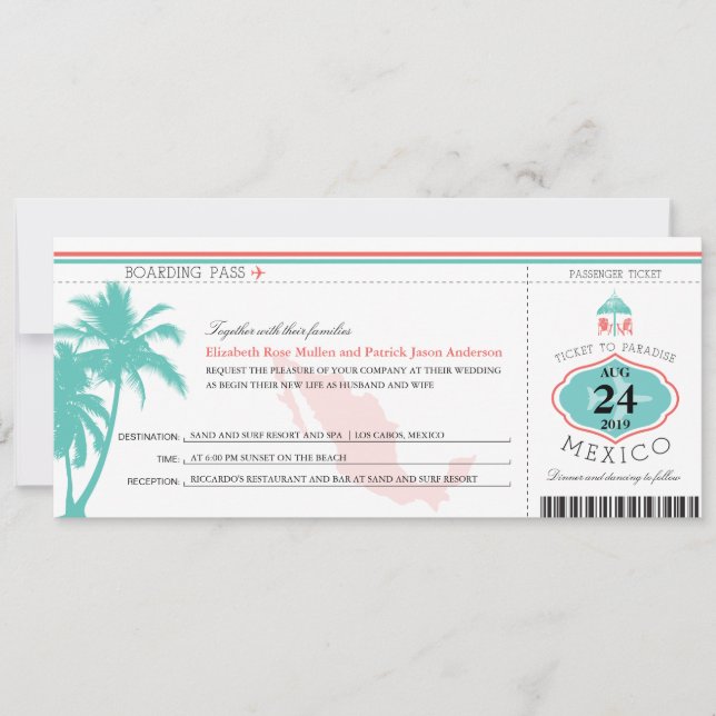 Mexiko Boarding Pass Bröllop Inbjudningar (Framsida)