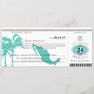 Mexiko Boarding Pass Bröllop Inbjudningar