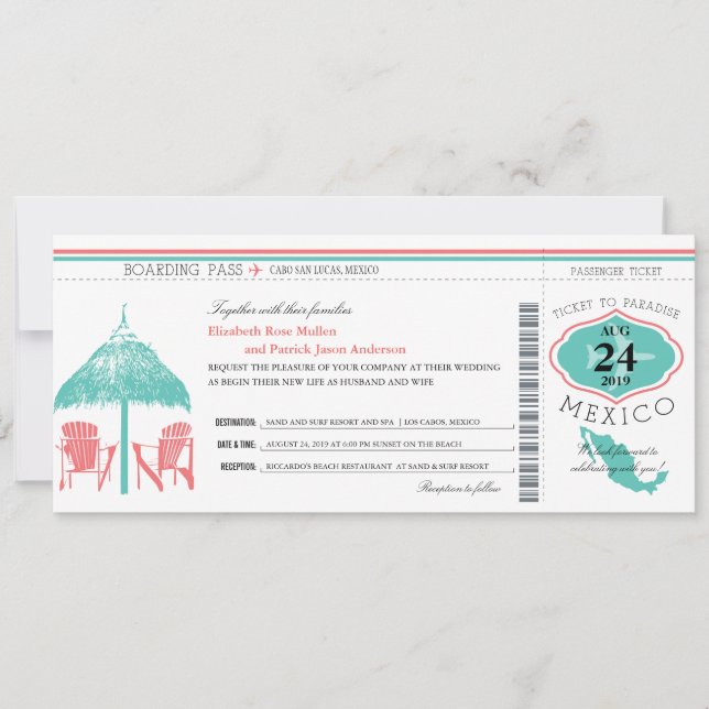 Mexiko Boarding Pass Bröllop Inbjudningar (Framsida)