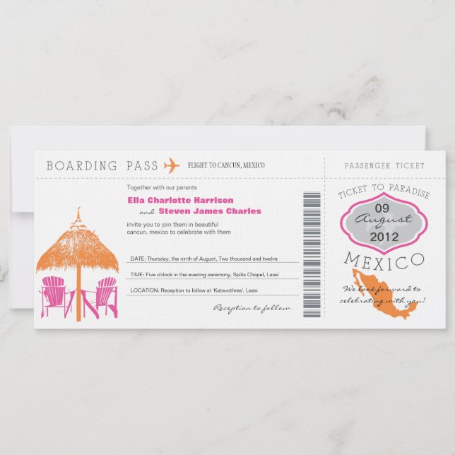 Mexiko Boarding Pass Wedding bjudande Inbjudningar (Framsida)