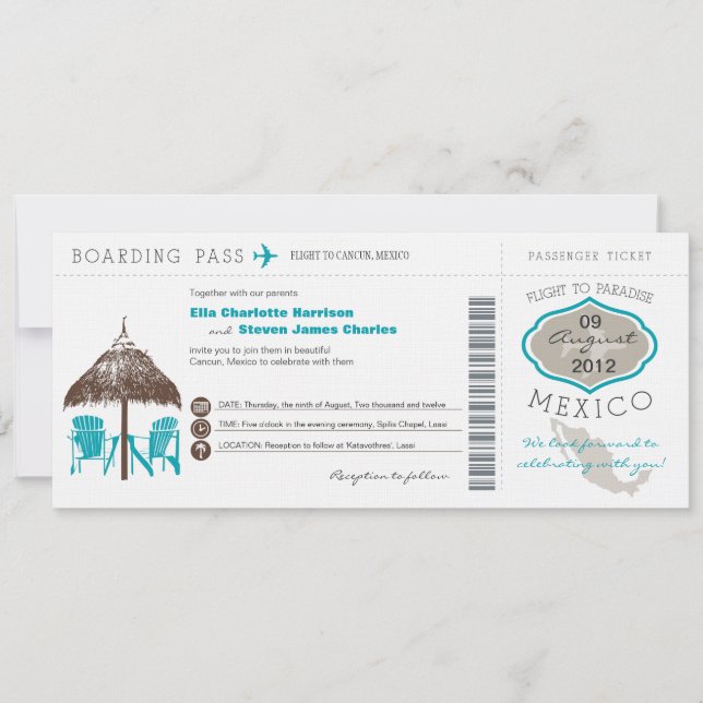 Mexiko Boarding Pass Wedding bjudande Inbjudningar (Framsida)