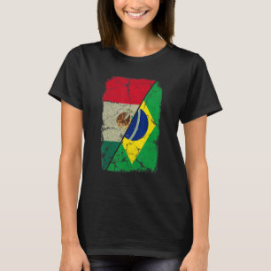 Mexiko Brasiliens Flagga tillsammans med rötter av T Shirt