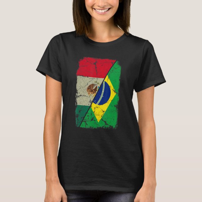 Mexiko Brasiliens Flagga tillsammans med rötter av T Shirt (Framsida)