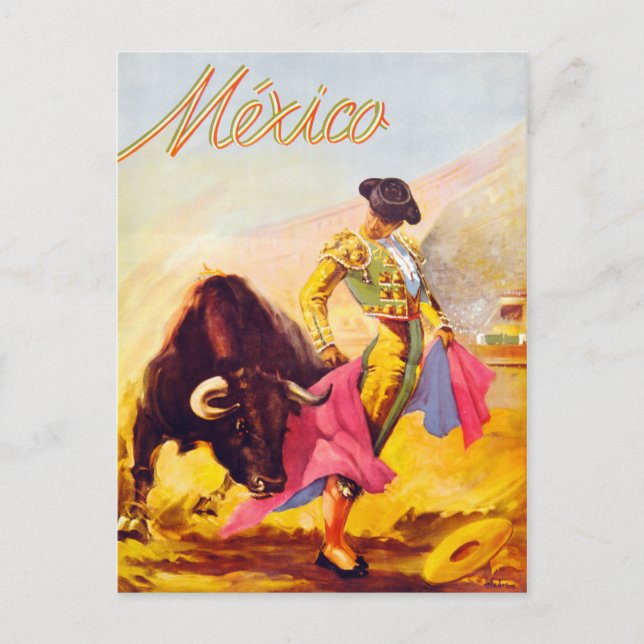 Mexiko Bull Fighter Vintage affisch återställd Vykort (Framsida)