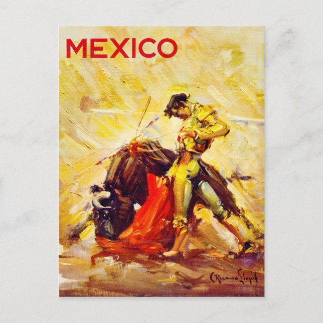 Mexiko Bull Fighter Vintage affisch återställd Vykort (Framsida)