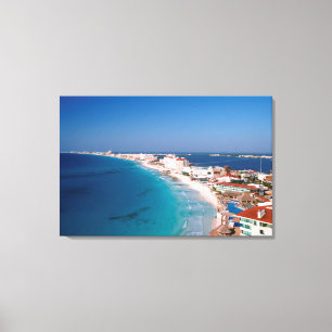 Mexiko, Cancun, flygvy över hotell Canvastryck