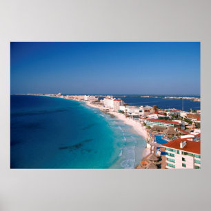 Mexiko, Cancun, flygvy över hotell Poster