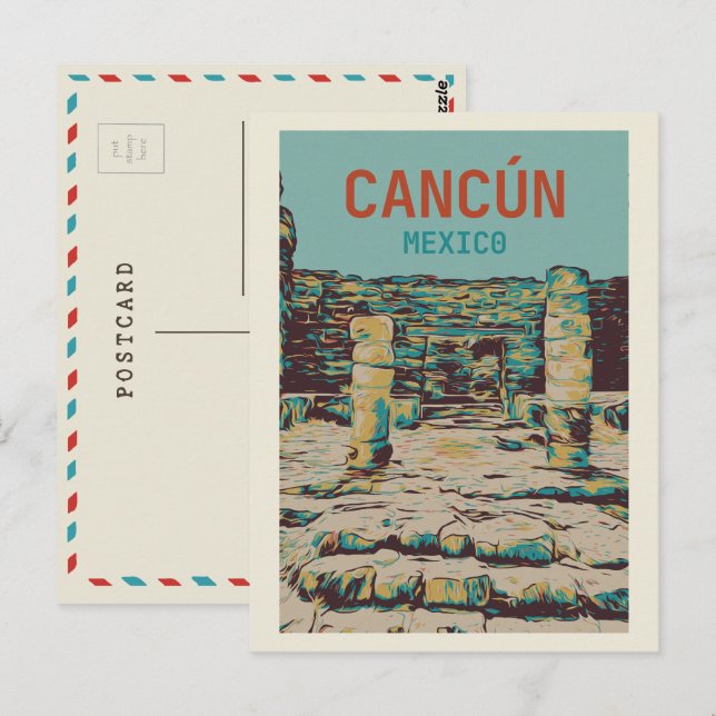 Mexiko, Cancún, Quintana Roo, Yucatán, Maya ruins Vykort (Fram/baksida)