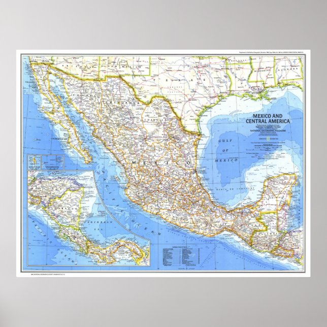 " Mexiko/Centralamerika: 1980 Detaljerad KARTA ... Poster (Framsidan)