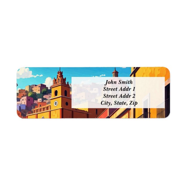 Mexiko Church Guanajuato Returadress Etikett (Framsidan)
