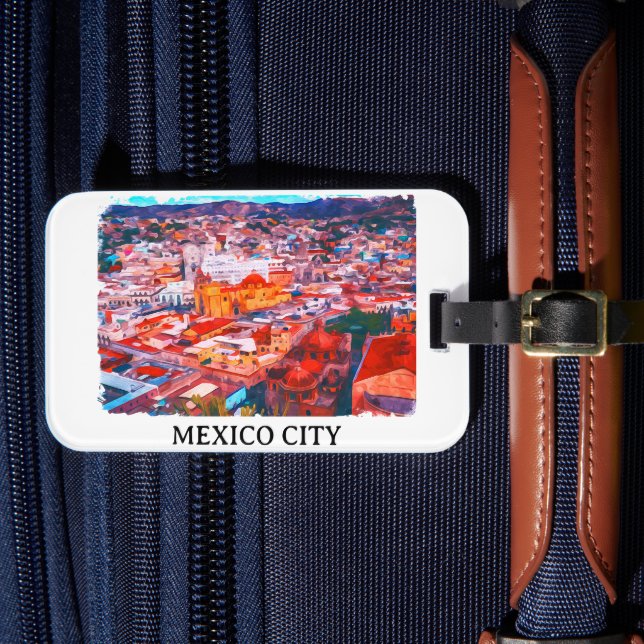 Mexiko City CDMX Painting Panorama View Bagagebricka (Framsida Insitu 4)
