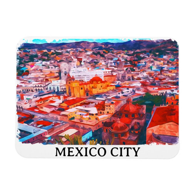 Mexiko City CDMX Painting Panorama View Magnet (Horisontell)