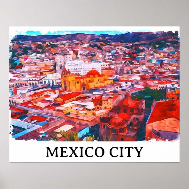 Mexiko City CDMX Painting Panorama View Poster (Framsidan)