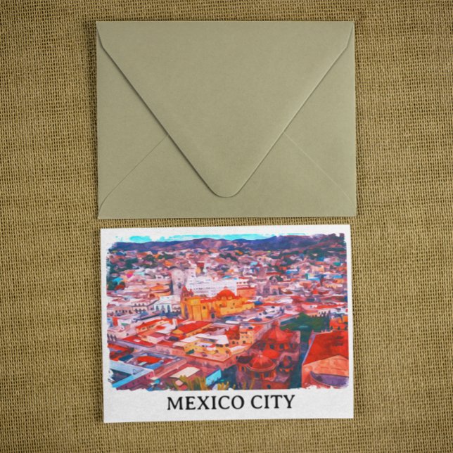 Mexiko City CDMX Painting Panorama View Vykort (mexico city painting postcard)