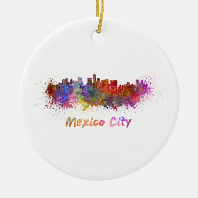 Mexiko City skyline i vattenfärg Julgransprydnad Keramik (Framsidan)