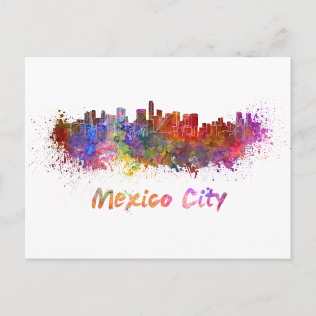 Mexiko City skyline i vattenfärg Vykort (Framsida)