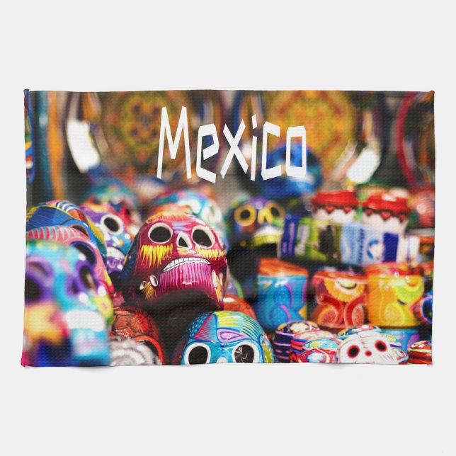 Mexiko Colorful Bright-döskallar Kökshandduk (Horisontell)