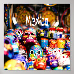 Mexiko Colorful Bright-döskallar Poster
