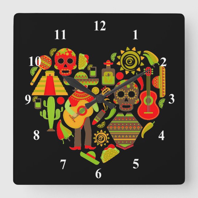 Mexiko day of the dead Mexiko Fyrkantig Klocka (Framsida)