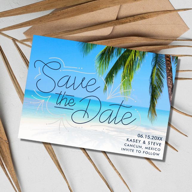 Mexiko Destinationsbachsbröllop Spara datum Spara Datumet (Mexico Destination Beach Wedding Save the Date)