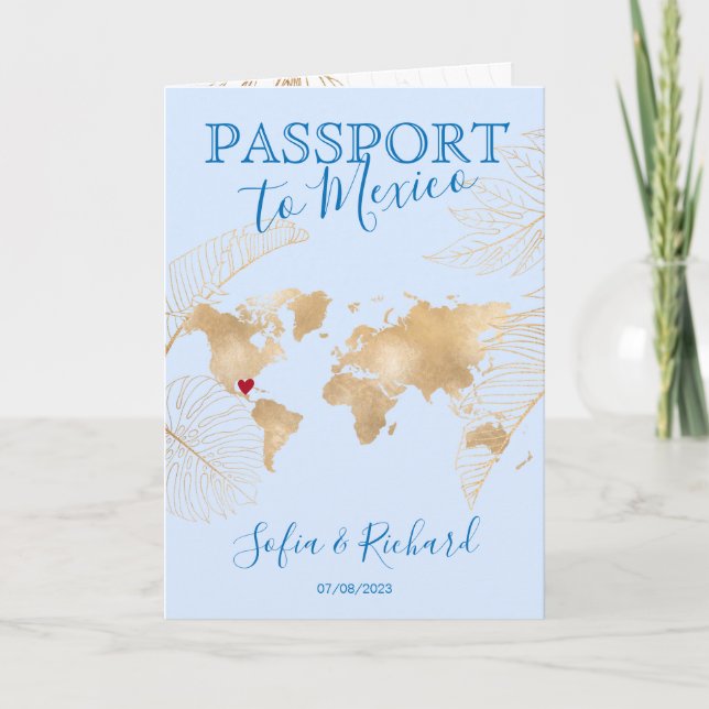 Mexiko Destinationsbröllop Passport Karta QR-kod Inbjudan (Framsida)