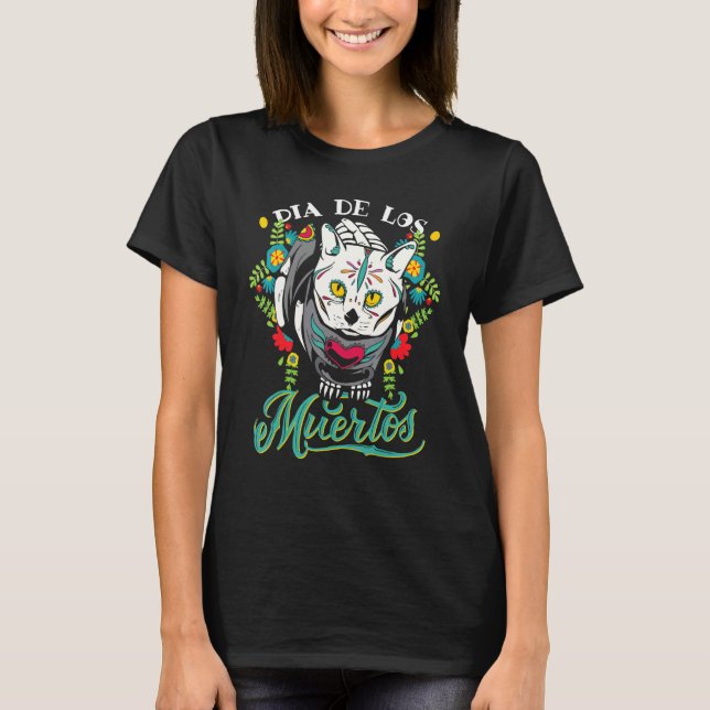 Mexiko Dia De Los Muertos Katt T Shirt (Framsida)