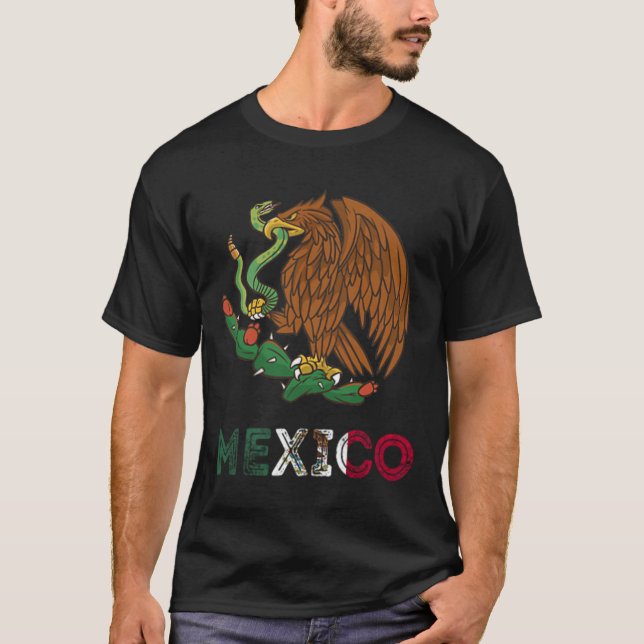 Mexiko Eagle Emblem Mexikanska Flagga Pride Cin T Shirt (Framsida)