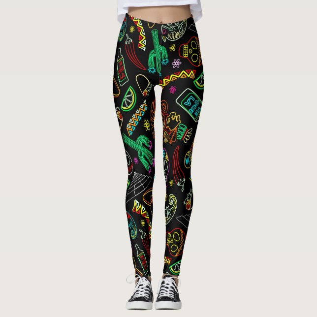 Mexiko Fiesta Mönster Leggings (Framsida)