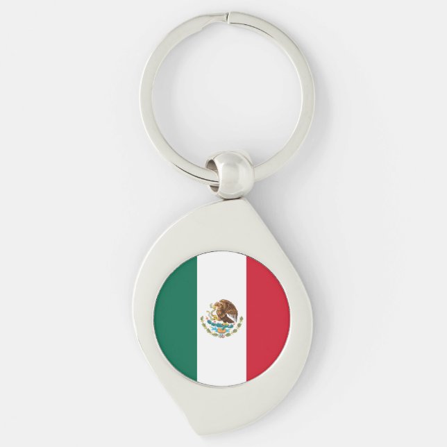 Mexiko Flagga, Bandera de Mexikanska republiken Swirl Silverfärgad Nyckelring (Framsidan)