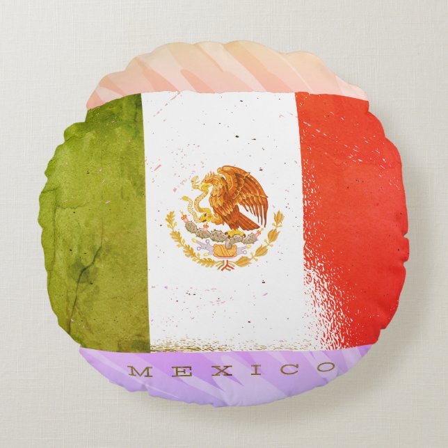 Mexiko Flagga Grunge Stil Design Rund Kudde (Framsidan)