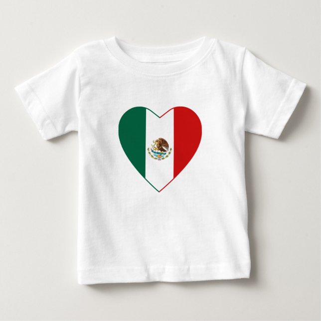 Mexiko Flagga Heart T-Shirt (Framsida)