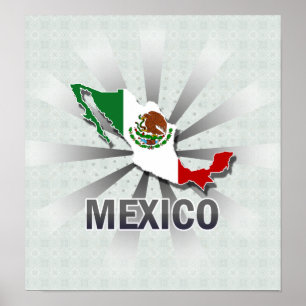 Mexiko Flagga Karta 2.0 Poster
