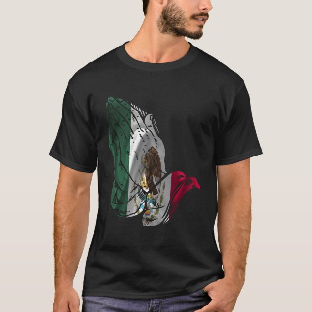 Mexiko Flagga Praying Händer T Shirt (Framsida)