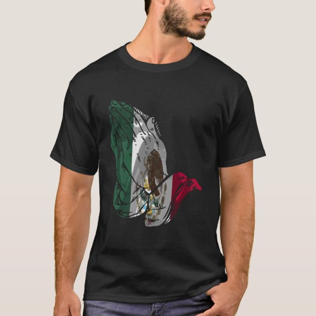 Mexiko Flagga Praying Händer T Shirt (Framsida)